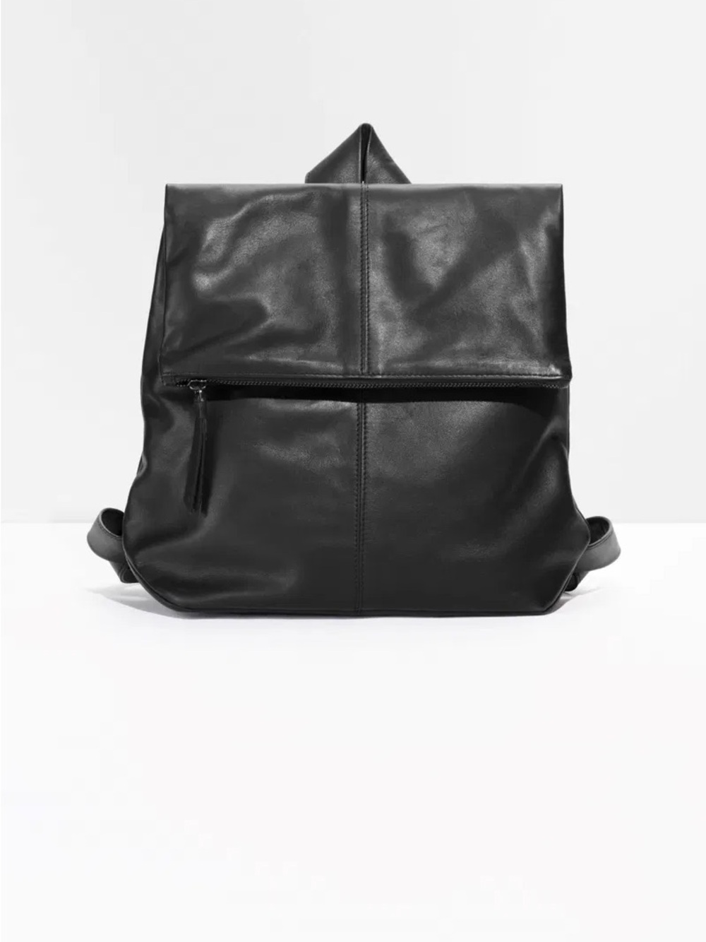 & Other Stories | Black Leather Fold Over Backpack